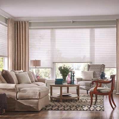 bright modern living room with brown furniture blinds and shades